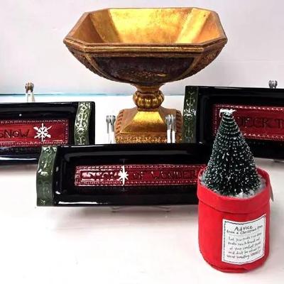 Appetizer Set, Chirstmas Trees, & A Pedestal Bowl