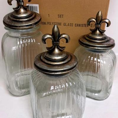 Polystone Glass Canister Set of 3 #1