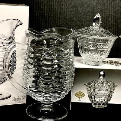 “Shannon Crystal” Pitcher, Sugar & Creamer