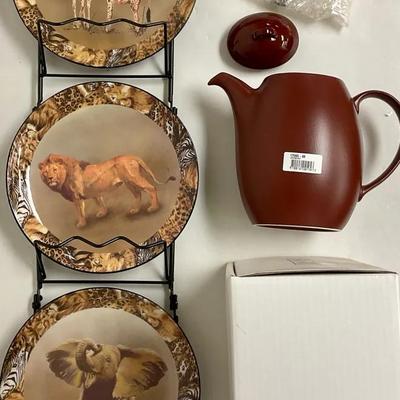“Sasaki” Coffee Pot, Safari Plates, & Display 