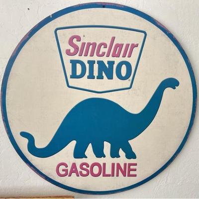 Sinclair Dino Gasoline round metal sign vintage gas oil collectible