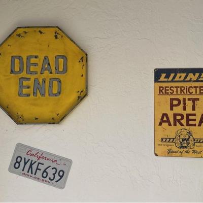 Dead End street sign with vintage license plates wall garage décor