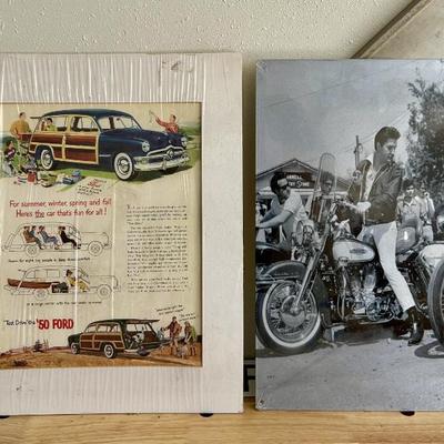 Vintage Car and Motorcycle Wall Art on Wood Panels
