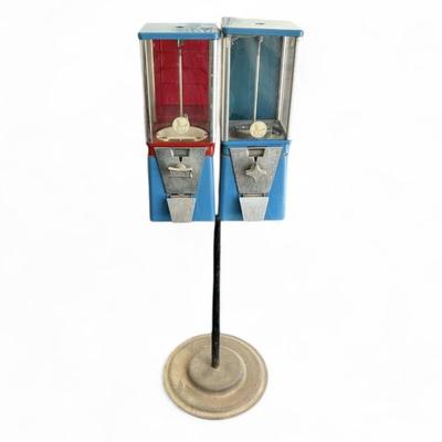 Retro blue and red gumball machine stand vintage candy dispenser