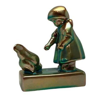 Sale Photo Thumbnail #34: Lot 033  
Zsolnay Eosin Figurine Girl and Chicken
