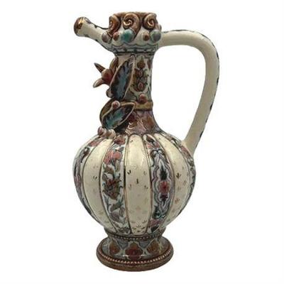 Sale Photo Thumbnail #42: Lot 041   
Zsolnay Lobed Floral Pitcher