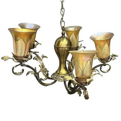 Sale Photo Thumbnail #14: Lot 013  
Quezell Art Glass Art Nouveau Chandelier