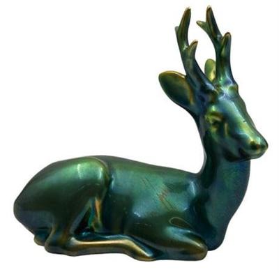Sale Photo Thumbnail #30: Lot 029   
Zsolnay Eosin Deer Figurine