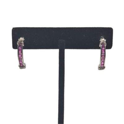 Lot 013  
Sterling Silver Channel Set Pink Sapphire Earrings