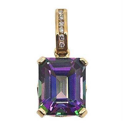 Lot 035   
14K Yellow Gold Mystic Topaz & Diamond Pendant