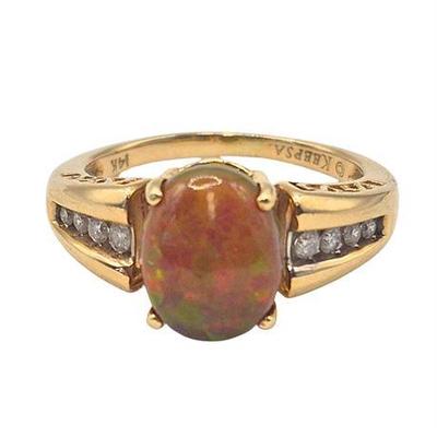 Lot 016   
14K Yellow Gold and Mexican Opal with Channel Set Diamond Ring