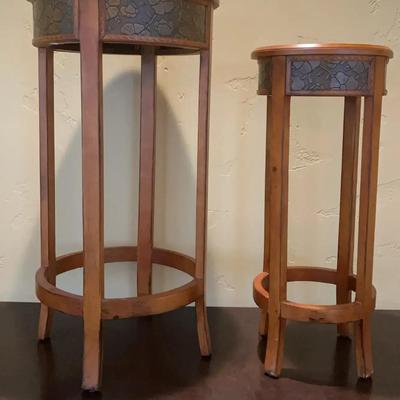 Two Plant Stands or Accent Tables with Floral Design 