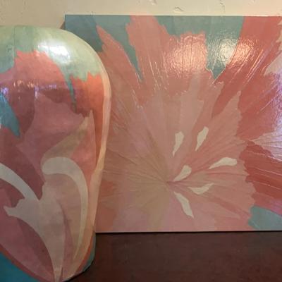 Paper Mache Hibiscus Vase and Wall Hanging 