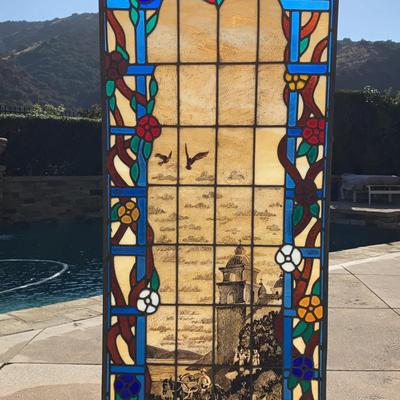 Large Stained Glass Panel Scene