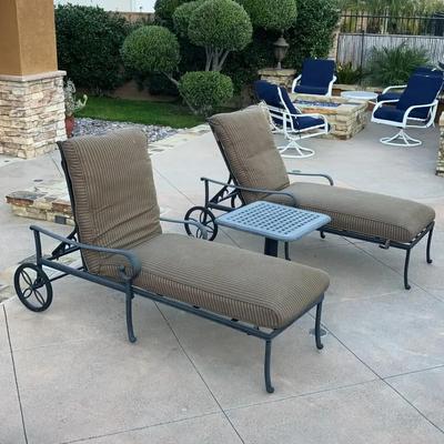 Pair of Chaise Lounge Chairs and Side Table