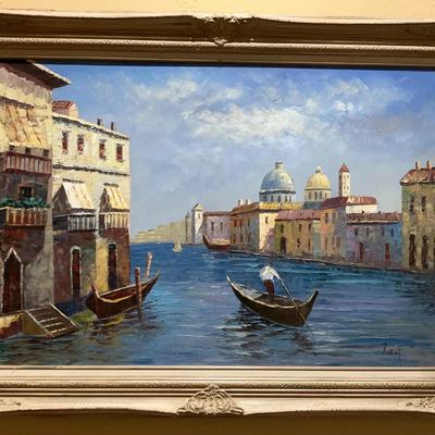 SIGNED Custom Framed Painting of the Venice Canal