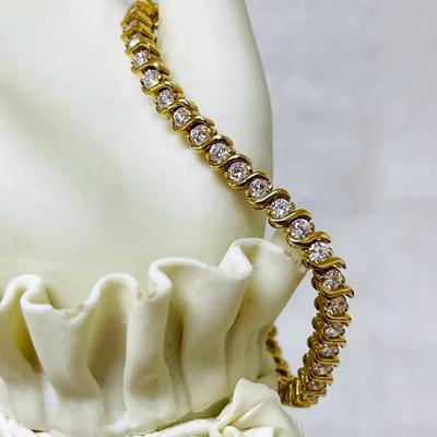 Gold-tone Sterling Silver CZ Tennis Bracelet