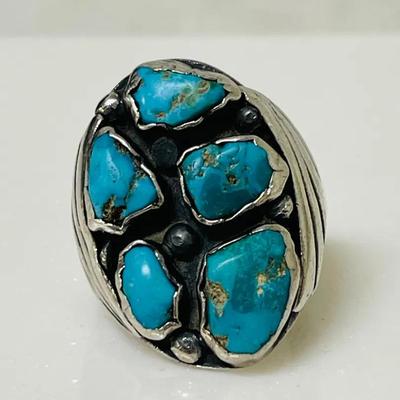 Men’s Native American Style Turquoise and Sterling Ring