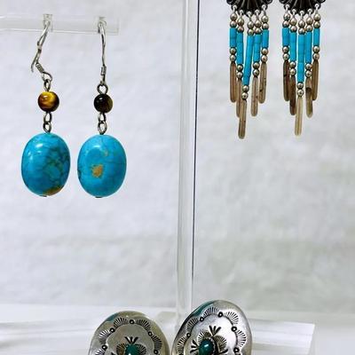 Turquoise and Sterling Silver Southwest Style Earrings