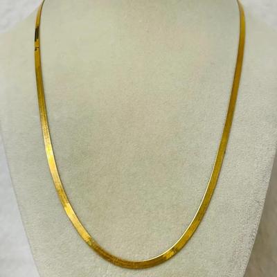 14KT Italian Gold “Aurafin” Mirror Flex Herringbone Chain