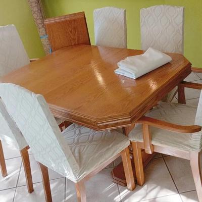 Wood Dining Table W/ 6 Chairs, 2 Leaves - 55x41x30" Without Leaves