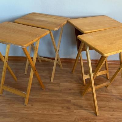 Wooden Folding Tv Tray Table Set Of 4 