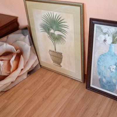 3 Piece Floral Wall Decor Pictures, Largest 30x31 - Rose, Flowers, Palm