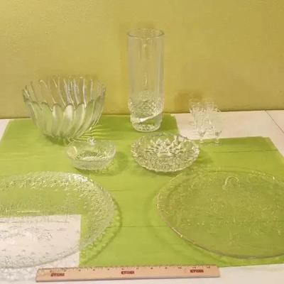Vintage Crystal, Glassware - Etched Aperitif Set, Christmas Trays, Apple Dish++