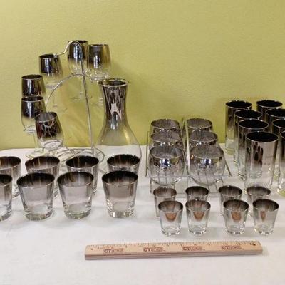 MCM Libbey Silver Fade Glassware Set + Set Of 6 Similar Pattern 