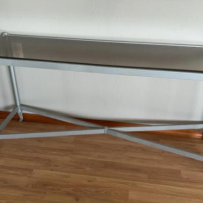 SHW Mission Metal Office Glass Top Table 52x25x15