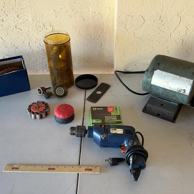 Power Tools - Powerpro Craft Drill, Vintage Black & Webster Bench Grinder, Drill Attachments