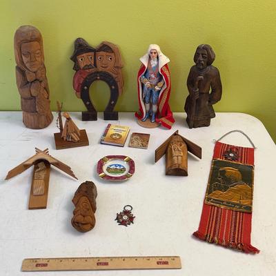 vintage Poland - Hand Carved Wood Figures, Hanging John Paul II Copper Relief +++