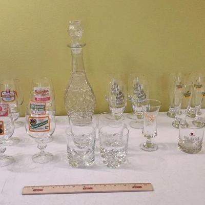 Vintage Barware Lot - Polish Beer Brands, Decanter, Rocks Glasses++