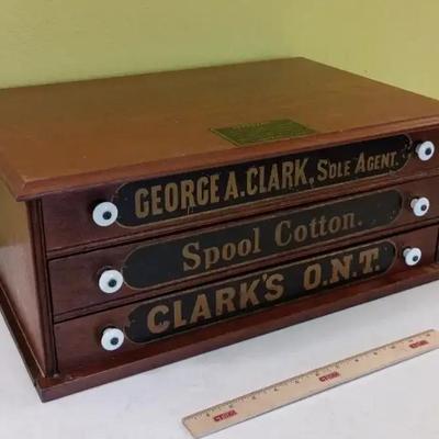 Antique Clarks Spool Cotton Organizer Cabinet 21x14x9