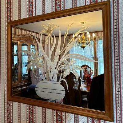 Vintage Etched Floral Mirror with Wood Frame 