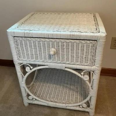 White Wicker Nightstand with Drawer 