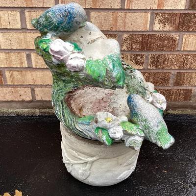 Vintage Concrete Bird Bath with Colorful Bird and Floral Design