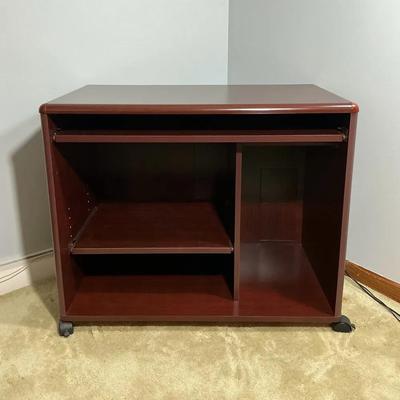 Rolling Mahogany-Finish Computer Desk with Pull-Out Keyboard Tray