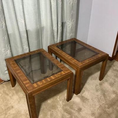 Pair of Vintage Wood and Glass End Tables