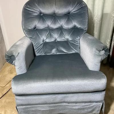 Vintage Blue Tufted Swivel Rocker Recliner Chair
