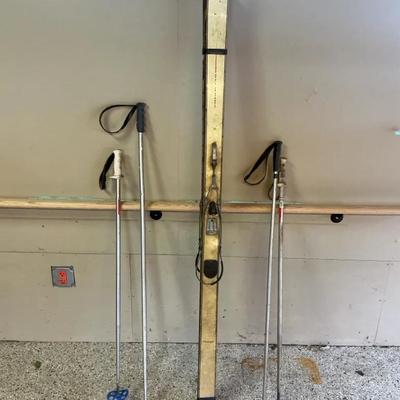 Vintage Wooden Ski and Pole Set