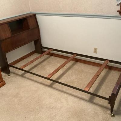 MCM Walnut Twin Bed Frame with Bookcase Headboard