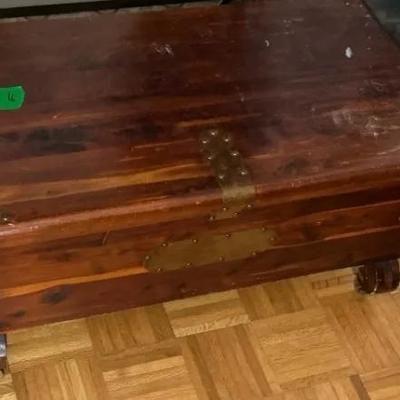 Vintage Wooden Storage Trunk with Brass Accents