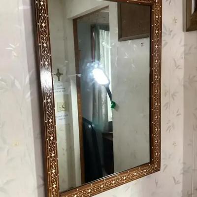 Decorative Mirror with Inlaid Wood Frame