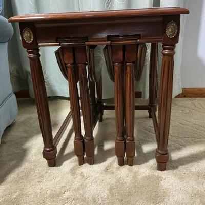 Vintage Mahogany Nesting Tables with Brass Medallion Detail