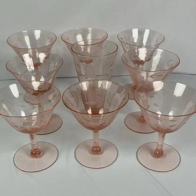 Set of Pink Depression Glassware