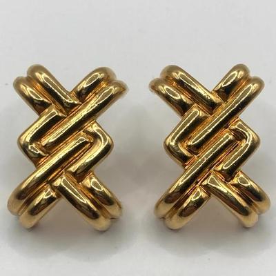 Avon Earrings Gold Tone Double-X Pattern Posts