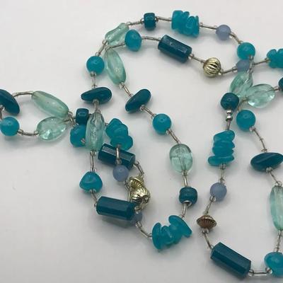 Aquatic Blues Long Beaded Necklace 