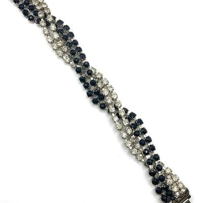 Multi Row Twist Rhinestone Bracelet, Black And Clear 