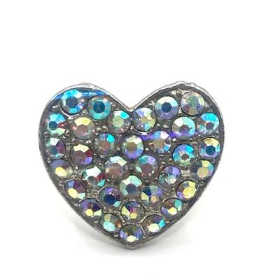 Multicolor Rhinestone Heart-Shaped Adjustable Band Silver Steel Ring - Size 7